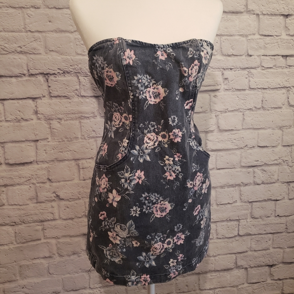 Cute Strapless Summer Floral Jean dress